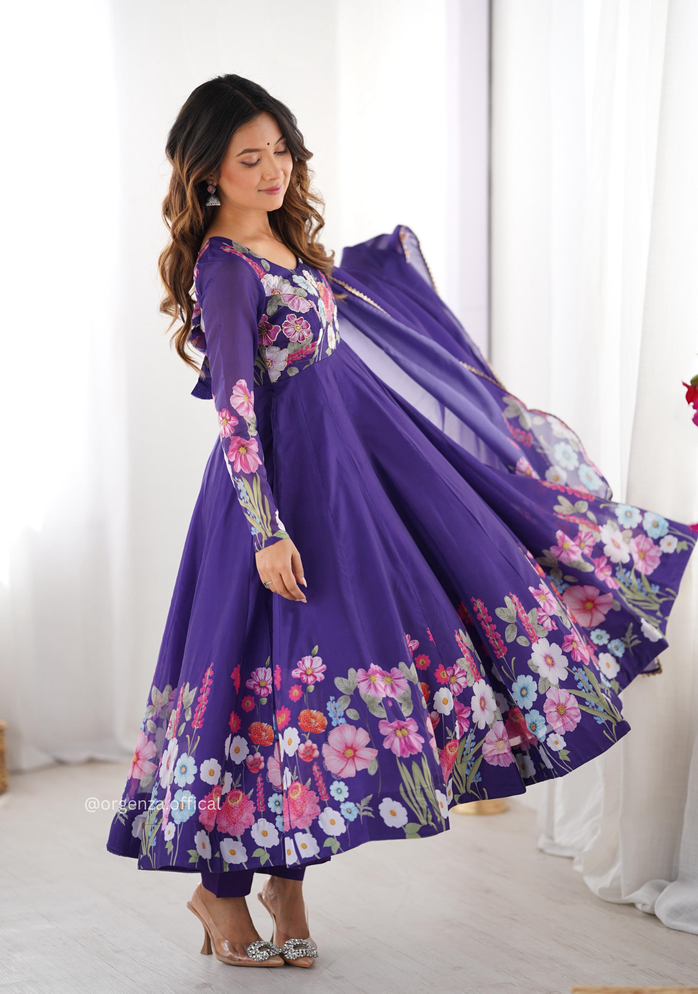 Floral Organza Anarkali With Dupatta And Pant - Orgenza Store