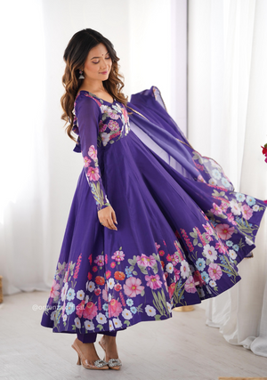 Floral Organza Anarkali With Dupatta And Pant - Orgenza Store