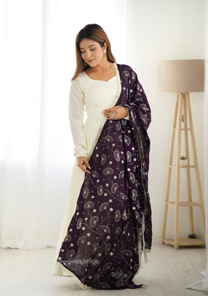 Off White Colour Vichitra Silk Anarkali Kurti - Orgenza Store