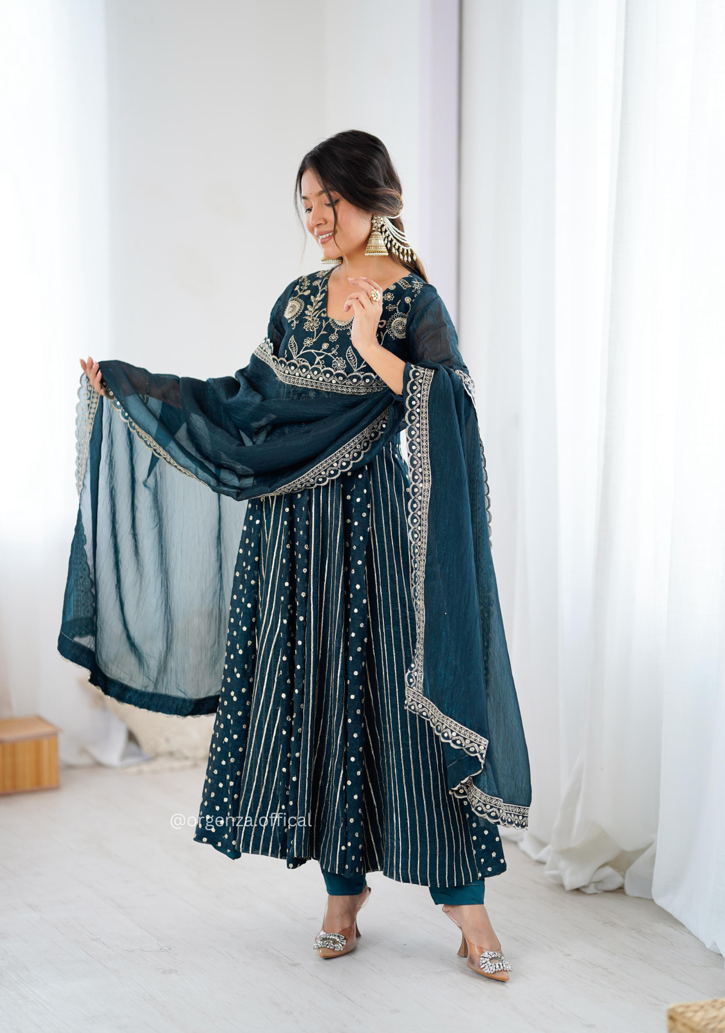 Morpitch Colour Crunchy Silk Anarkali Kurti