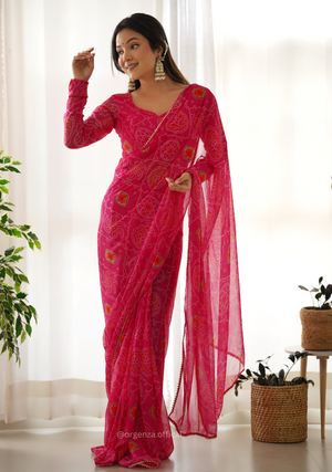 Ready To Wear Pure Chiffon Silk Saree With Bandhani Print - Orgenza Store