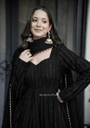 Premium Black Anarkali Sharara Suit Set with Sequins & Zari Embroidery - Orgenza Store