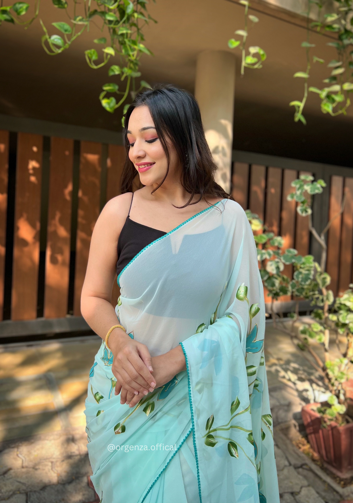 Georgette Silk Saree With Handprint