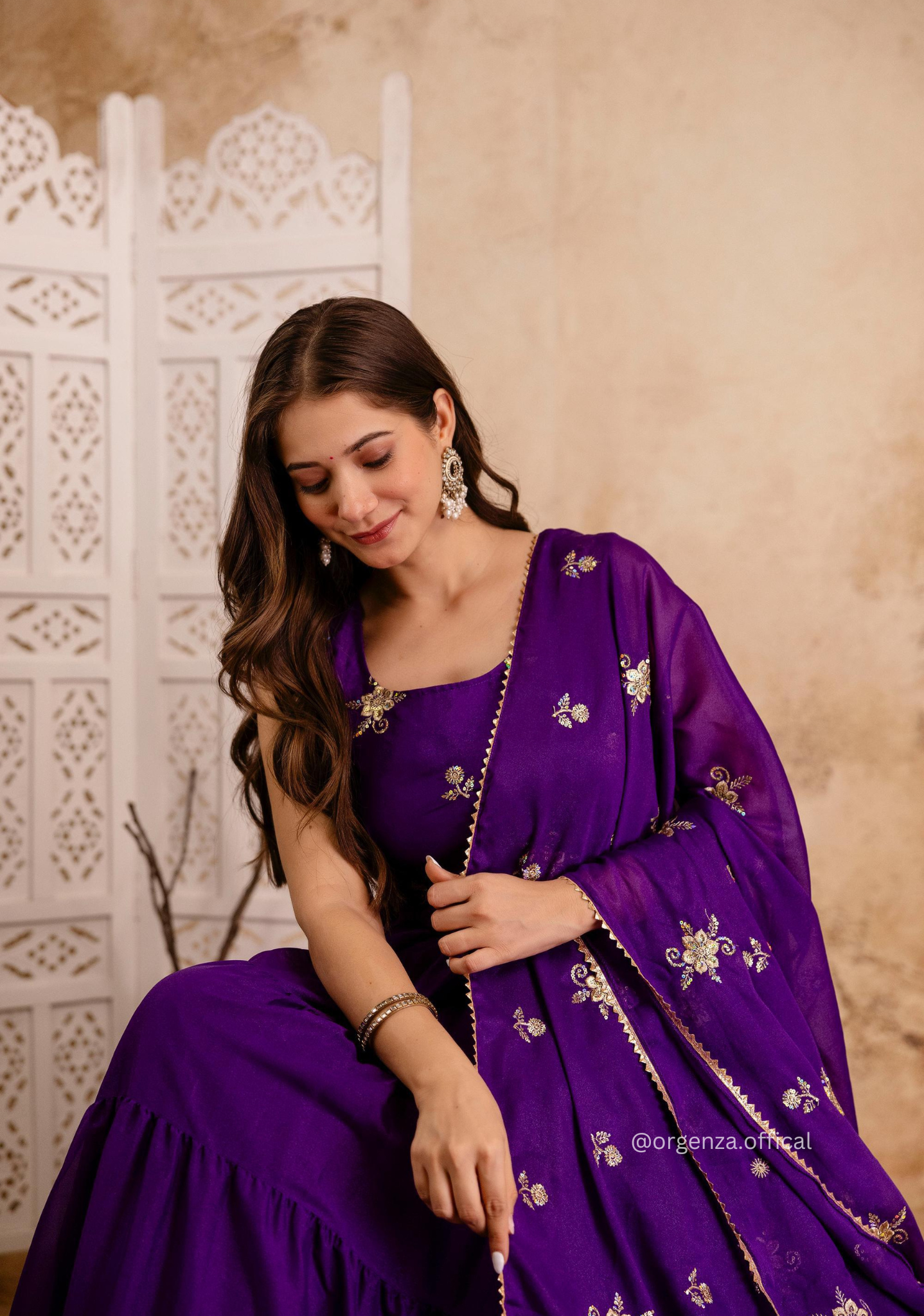 Purple Colour Star Georgette Fabric Ruffle Anarkali Kurti - Orgenza Store