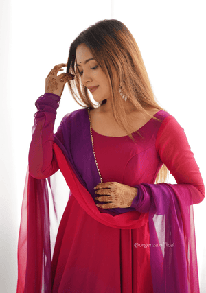 Georgette Plain Anarkali With Dupatta And Pant - Orgenza Store - digisoch