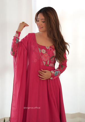 Floral Organza Anarkali With Dupatta And Pant - Orgenza Store
