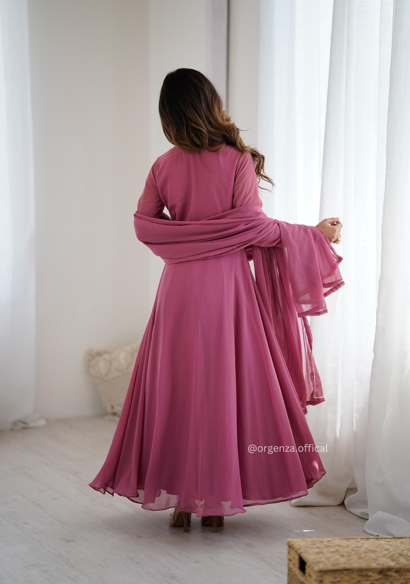 Onion Georgette Handwork Anarkali Kurti Set