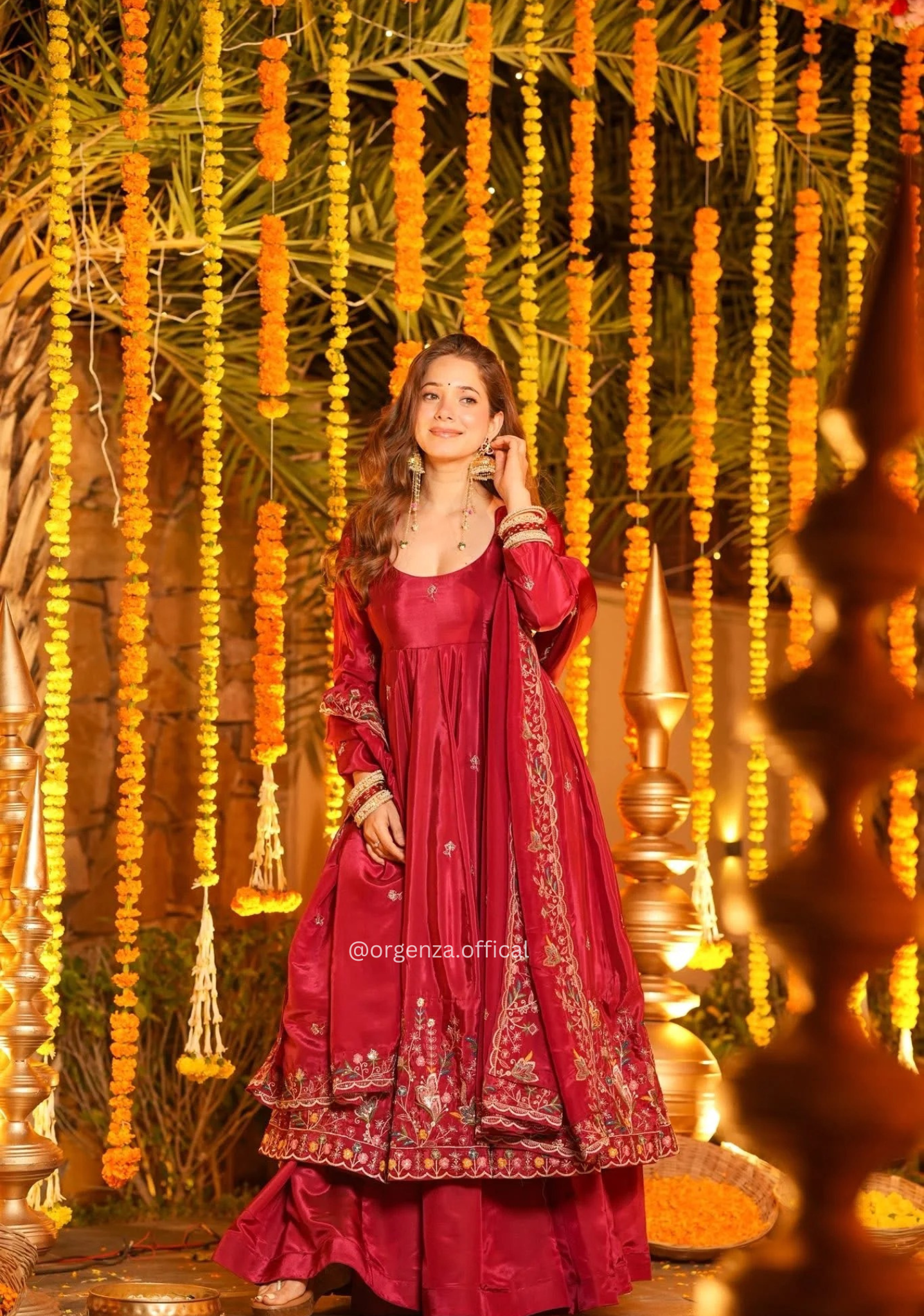 Soft Crunchy Silk Slit Anarkali Suit Set with Embroidery & Lace Dupatta (3-Piece Set)