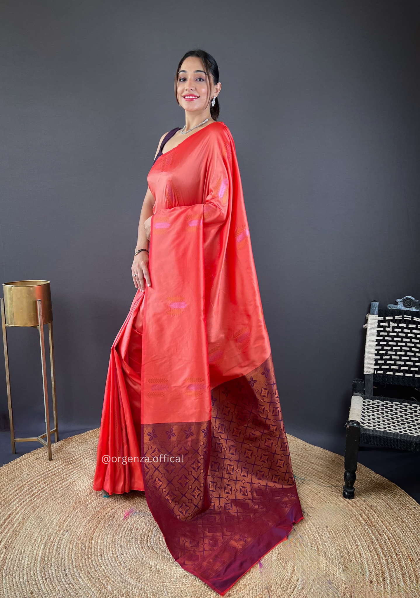 Orange Colour Silk Saree With Zari Weaving - Orgenza Store