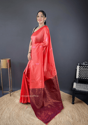 Orange Colour Silk Saree With Zari Weaving - Orgenza Store - digisoch