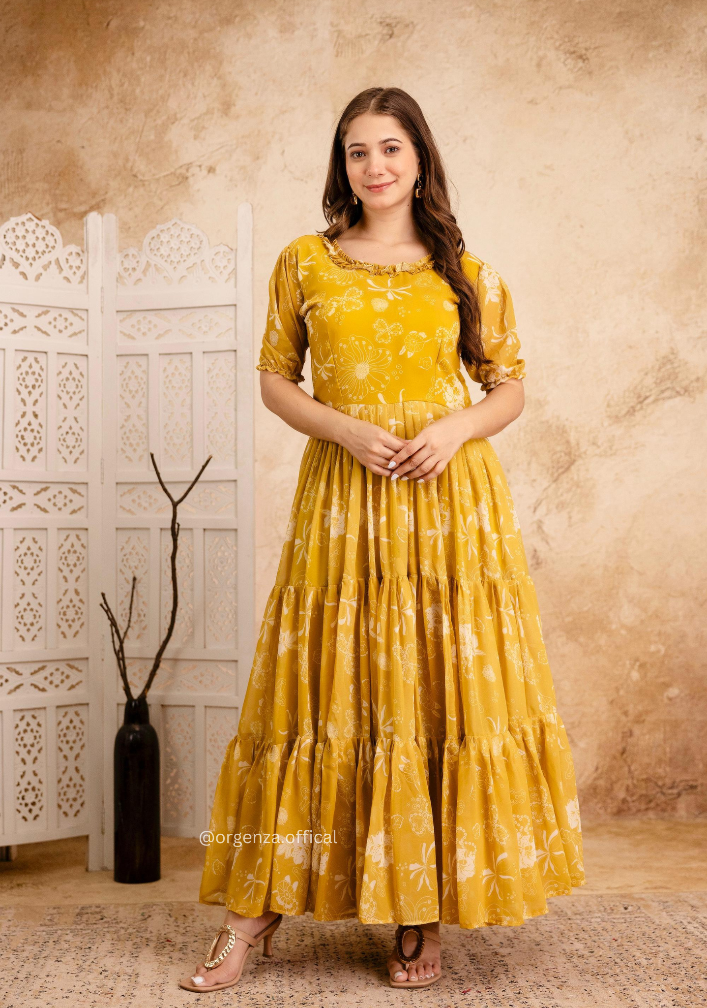 Yellow Colour Georgette Digital Print Maxi - Orgenza Store