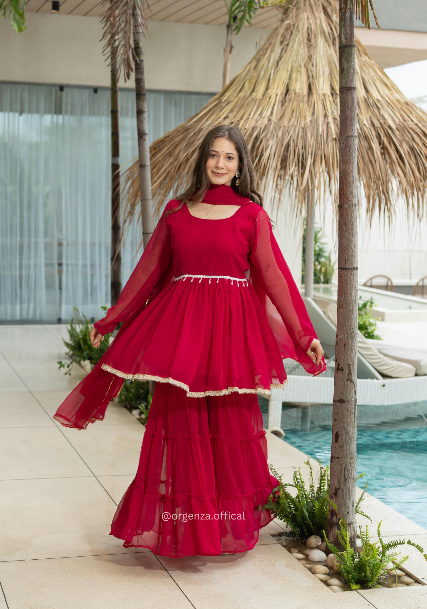 Red Colour Kediya Sharara Fully Stitched Kurti