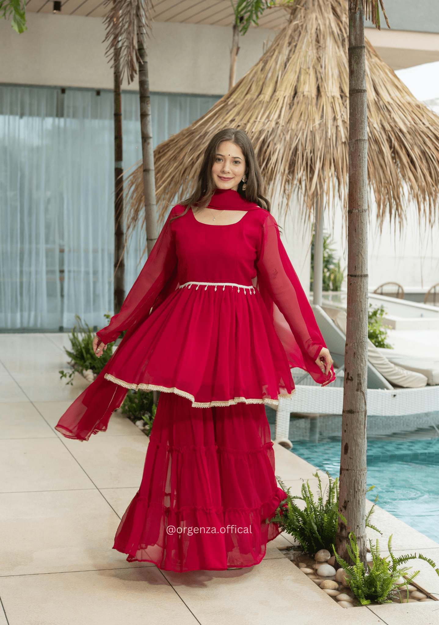 Red Colour Kediya Sharara Fully Stitched Kurti - Orgenza Store - digisoch