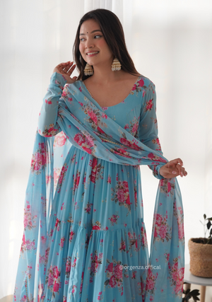 Pure Georgette Silk Floral Print Kurtis With Dupatta Set - Orgenza Store