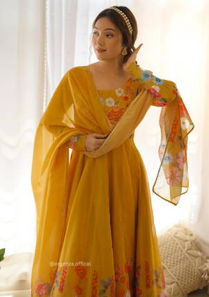 Floral Organza Anarkali With Dupatta And Pant - Orgenza Store