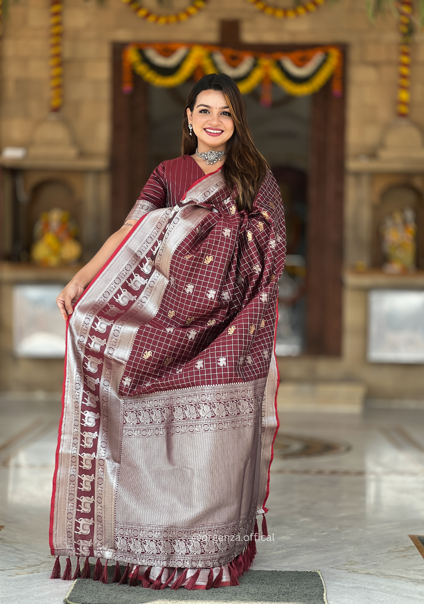 Brown Colour Silk Saree With Gold And Silver Zari - Orgenza Store