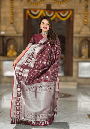 Brown Colour Silk Saree With Gold And Silver Zari - Orgenza Store - digisoch