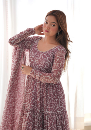 Pure Soft Fox Georgette Kalamkari Print Ruffle Anarkali - Orgenza Store