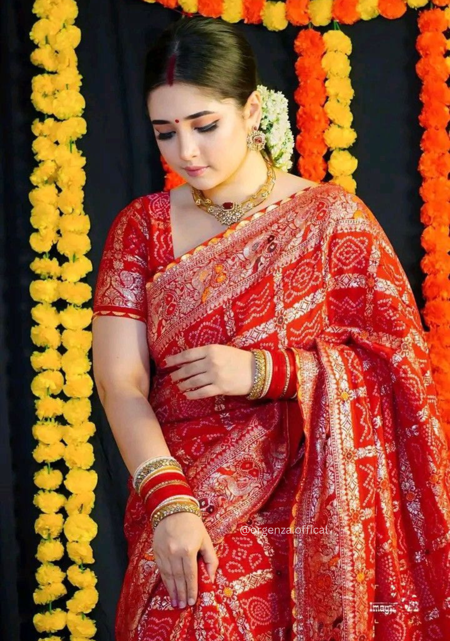 Karwachoth Special viscose Meenakari Bandhej Saree