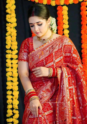 Karwachoth Special viscose Meenakari Bandhej Saree - Orgenza Store - digisoch