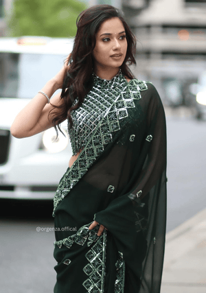 Bottle Green Rangoli Silk Saree With Sequence Embroidery Work - Orgenza Store - digisoch
