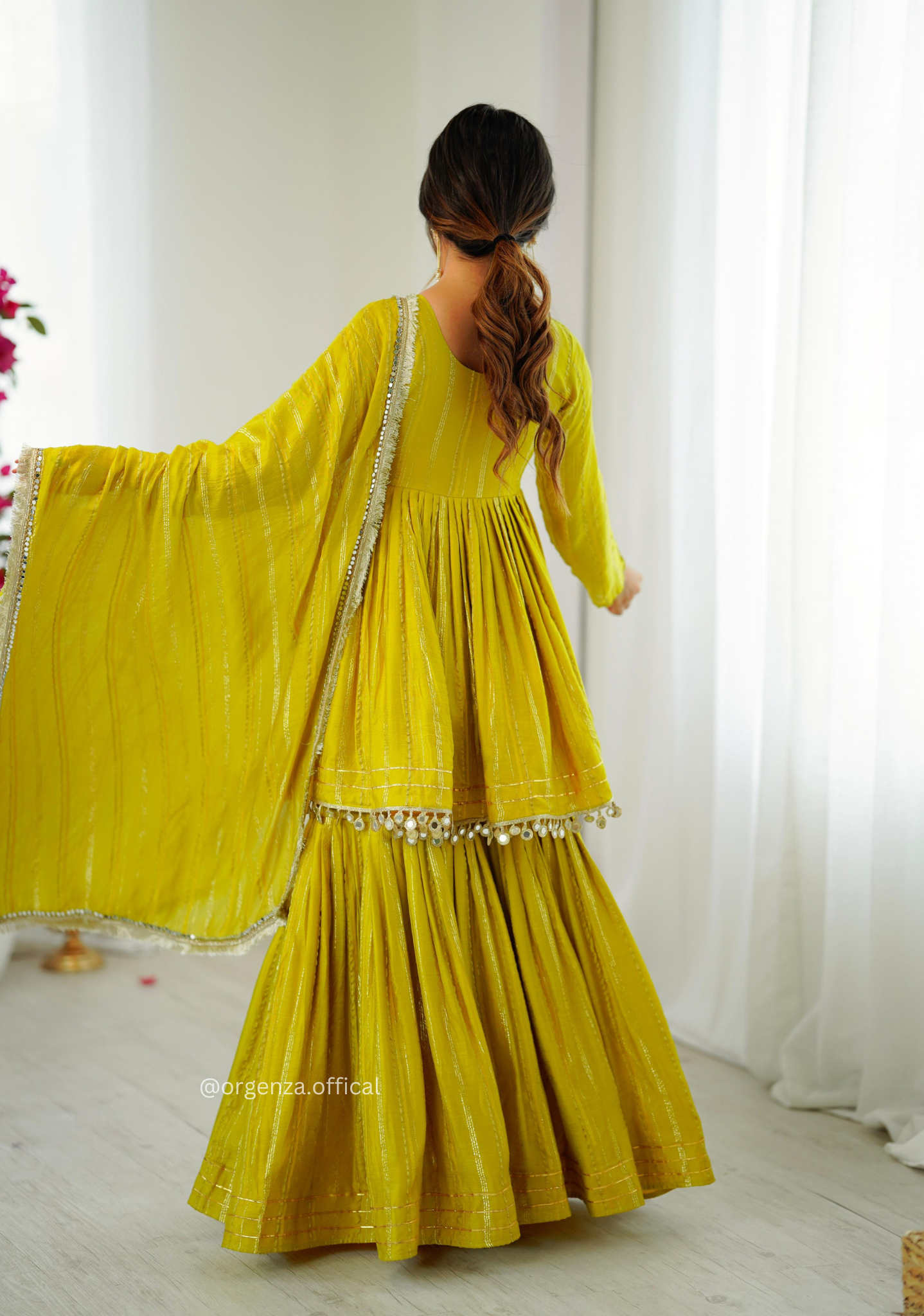 Lemon Colour Kediya Sharara Palazzo Fully Stitched Kurti