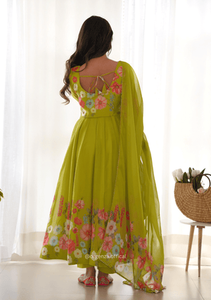 Floral Organza Anarkali With Dupatta And Pant - Orgenza Store