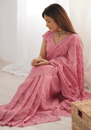 Peach Colour Pure Silky Crush Fabric Saree - Orgenza Store - digisoch
