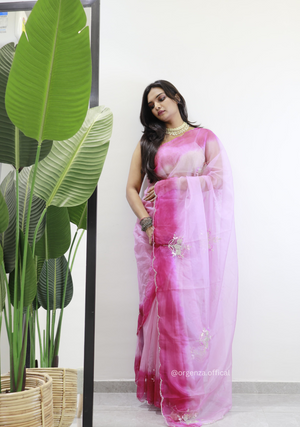 Baby Pink Colour Organza Silk Saree With Sequence Khatli - Orgenza Store
