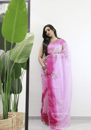 Baby Pink Colour Organza Silk Saree With Sequence Khatli - Orgenza Store - digisoch