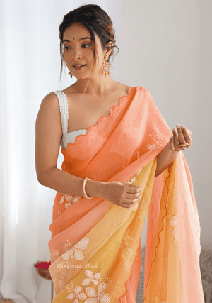 Orange Yellow Gold Crush Silk Saree - Orgenza Store - digisoch
