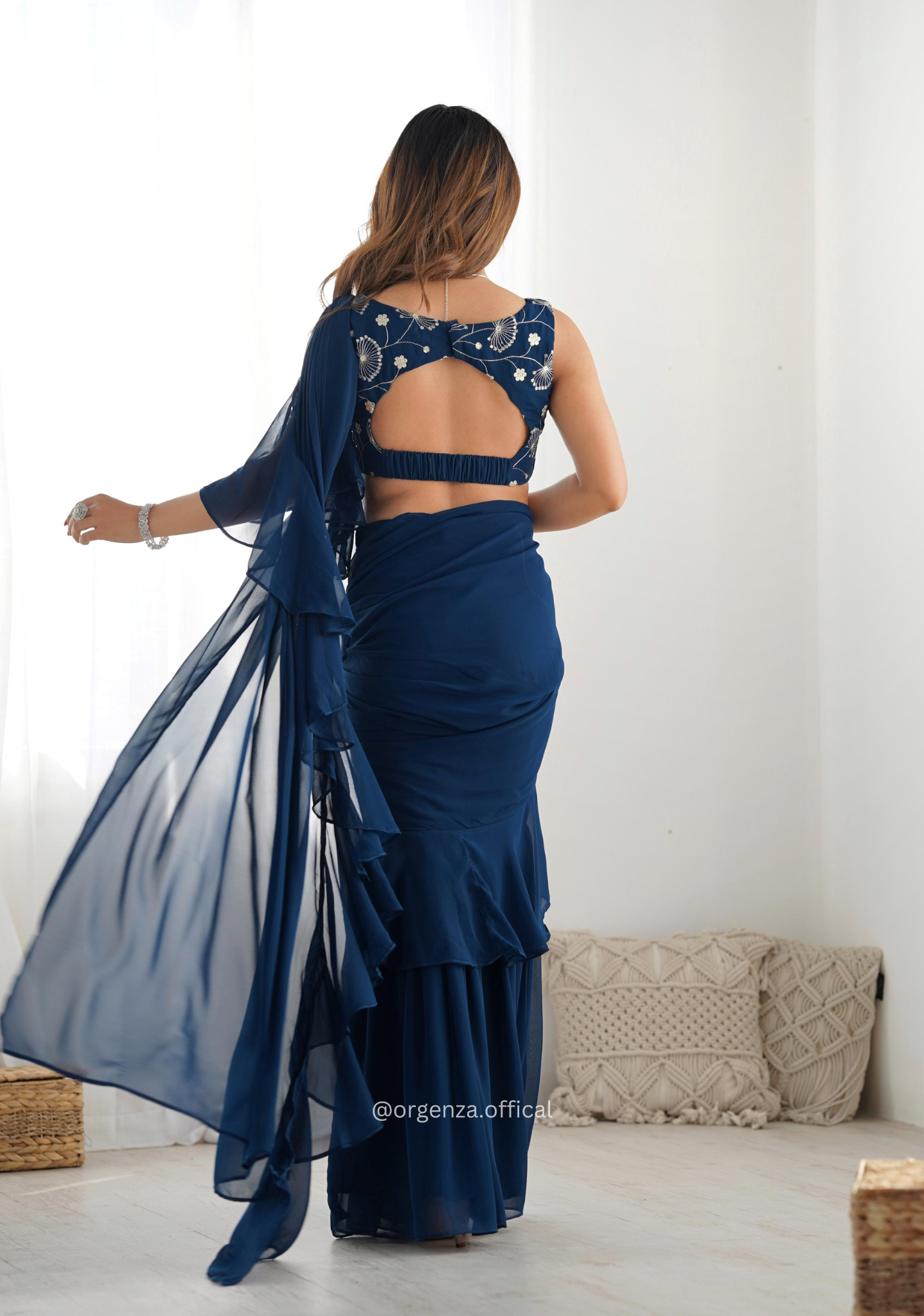 Ready To Wear Teal Blue Colour Sharara Saree - Orgenza Store