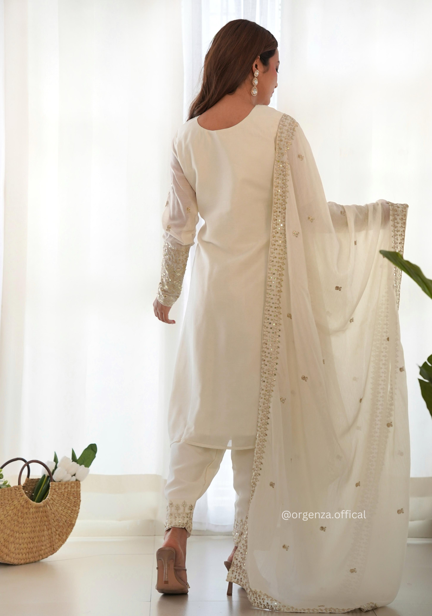 Chinon Silk Fabric Straight Fit Kurta With Dupatta Set - Orgenza Store