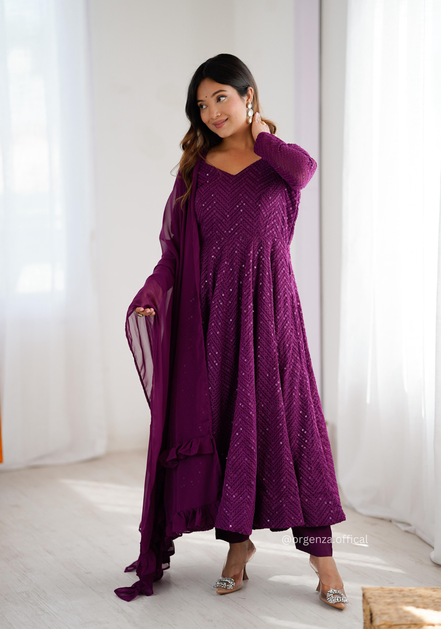 Georgette Silk Lukhnowi Sequence Work Anarkali - Orgenza Store