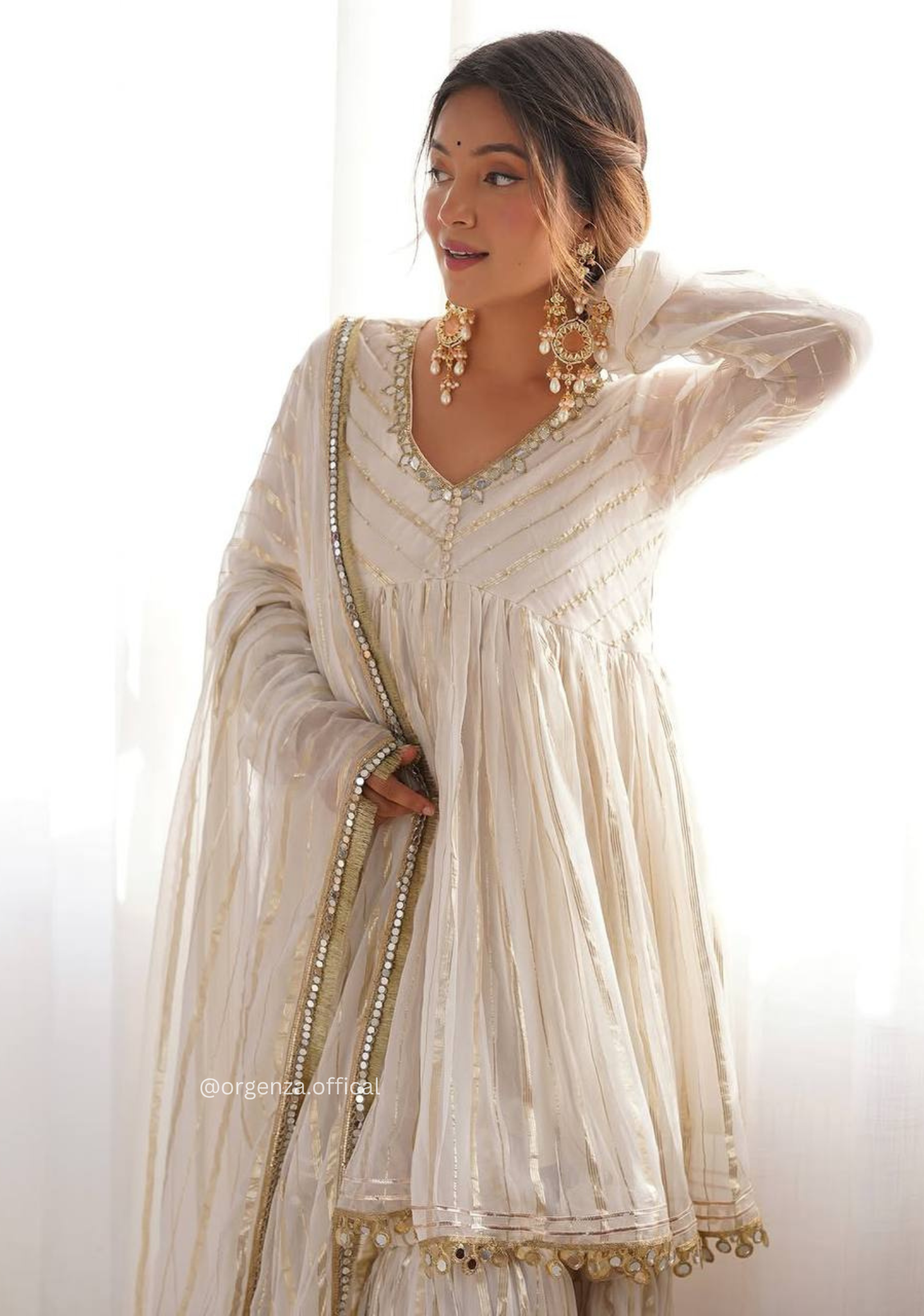 Off White Colour Kediya Sharara Palazzo Fully Stitched Kurti