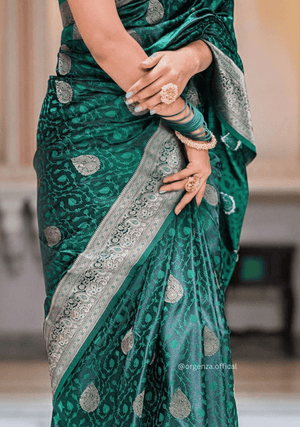 Green Colour Lichi Silk Saree With Jacquard Zari Work - Orgenza Store - digisoch