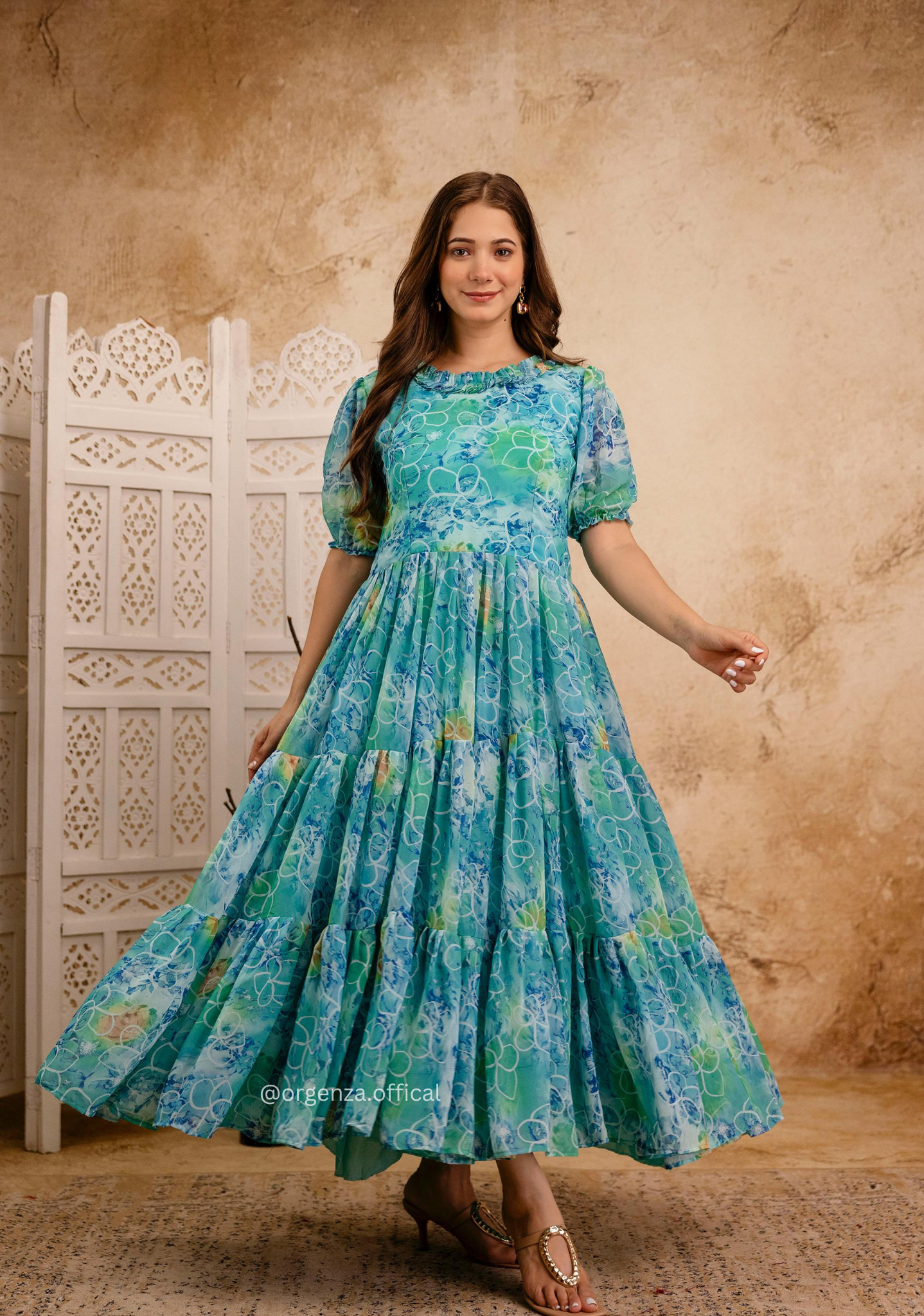 Sky Colour Georgette Digital Print Maxi - Orgenza Store