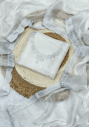 White Colour Burburry Saree With Crystel Diamond Work - Orgenza Store - digisoch