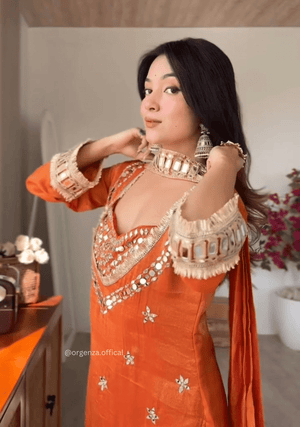 Fendy Silk Mirror Work Sharara Suit Set – Ready to Wear Women’s Ethnic Outfit (4 PCS) - Orgenza Store - digisoch