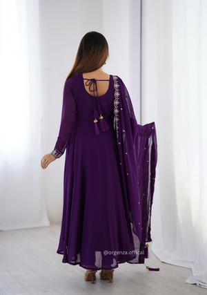 Purple Colour Georgette Anarkali With Dupatta And Pant - Orgenza Store