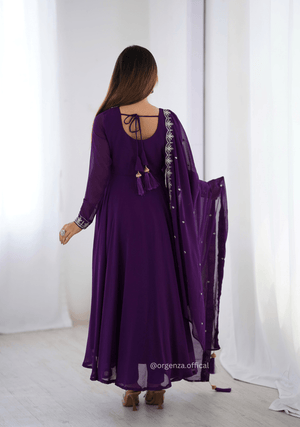 Purple Colour Georgette Anarkali With Dupatta And Pant - Orgenza Store - digisoch