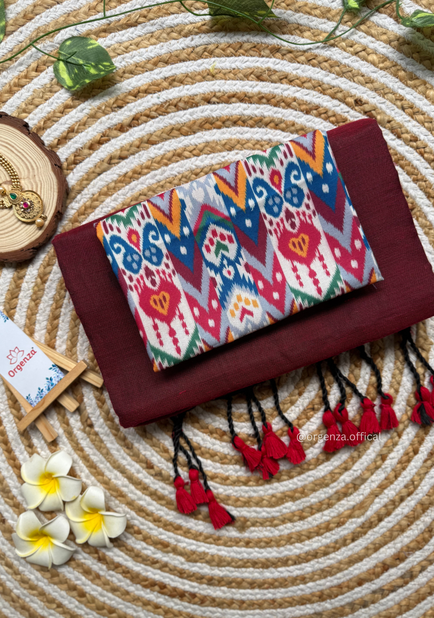 Maroon Colour Cotton Saree With Multi Print Blouse