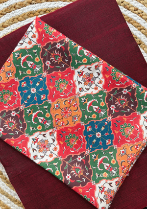 Maroon Cotton Saree With Chex print Blouse - Orgenza Store - digisoch