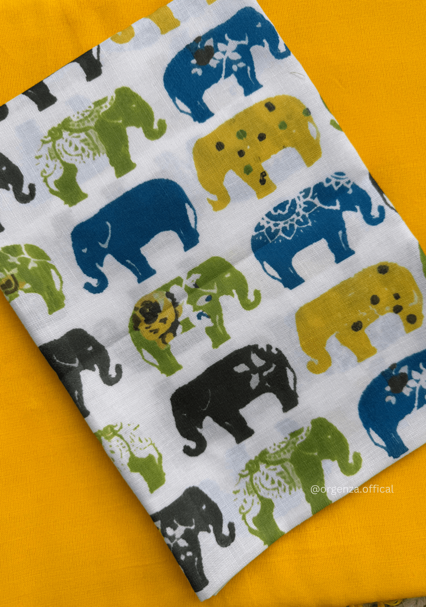 Yellow Colour Cotton Saree With Multi Elephant Print Blouse - Orgenza Store - digisoch