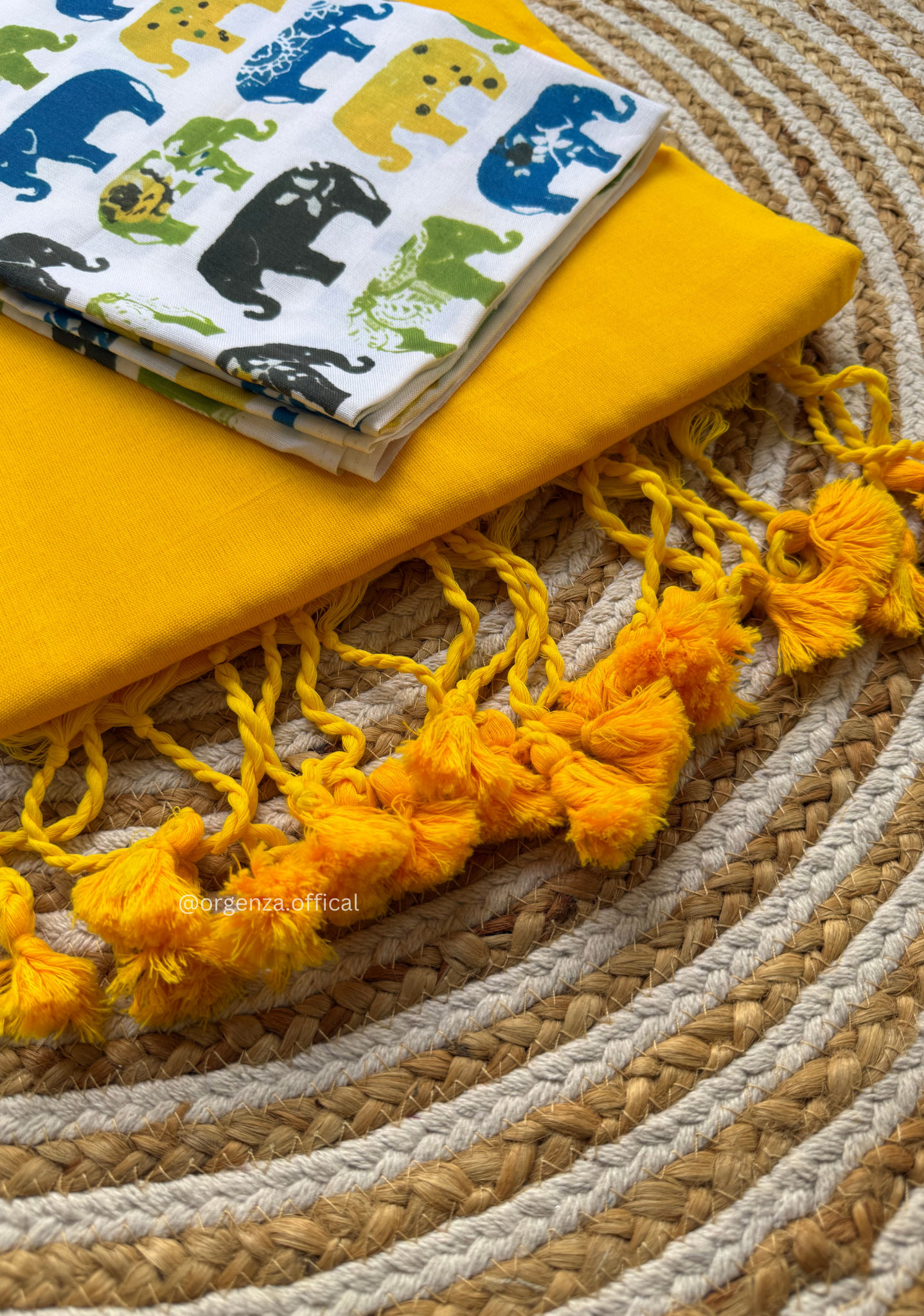 Yellow Colour Cotton Saree With Multi Elephant Print Blouse