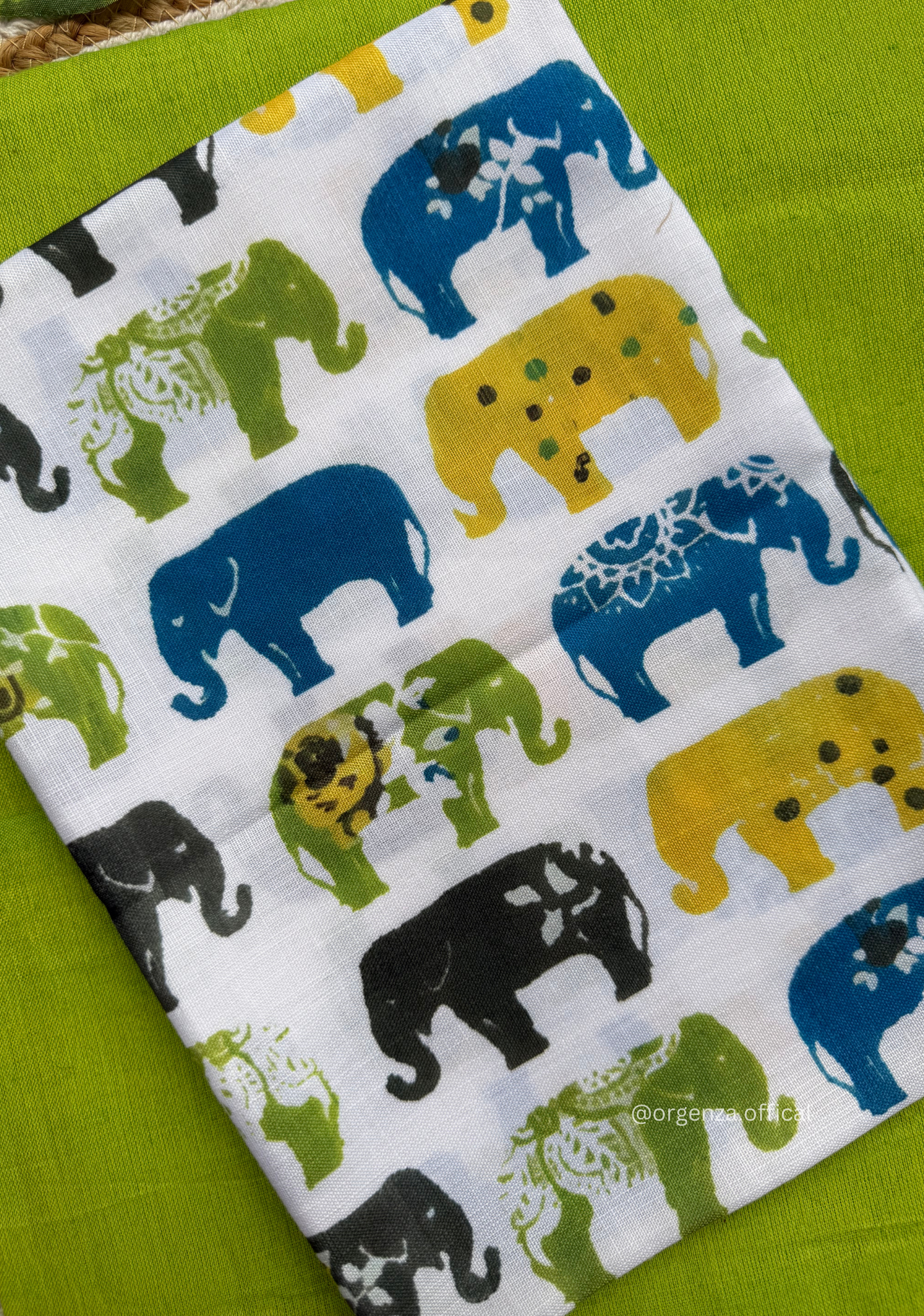 Parrot Green Colour Cotton Saree With Multi Elephant Print Blouse