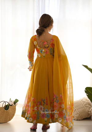 Floral Organza Anarkali With Dupatta And Pant - Orgenza Store