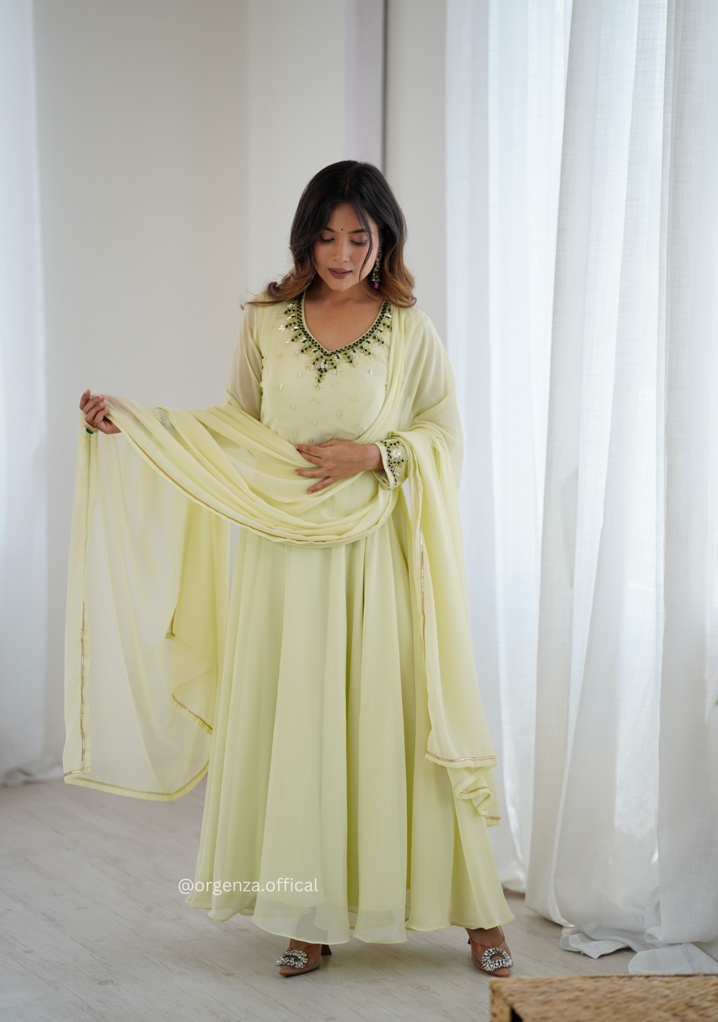Pista Green Colour Georgette Full Set Anarakali Kurti