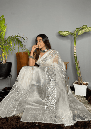 White Organza Saree With Gotta Patti Work - Orgenza Store - digisoch