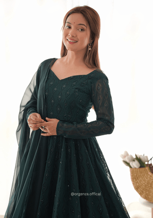 Georgette Silk Lukhnowi Sequence Work Anarkali - Orgenza Store - digisoch